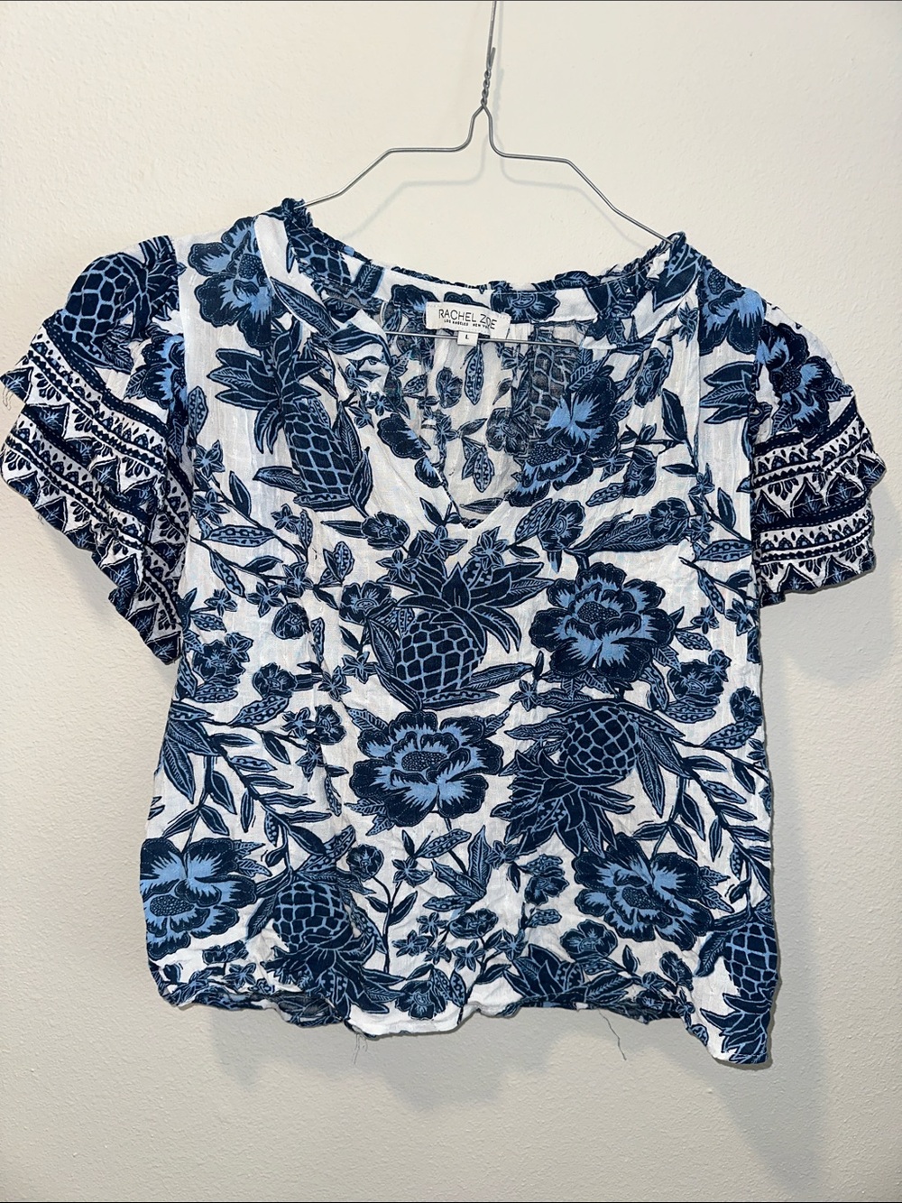 Rachel Zoe Navy & White Floral Short-Sleeve Blouse